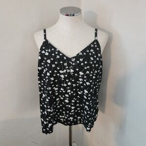 Old Navy Floral Cami Top Black White‎ Sleeveless Button Up Blouse Large